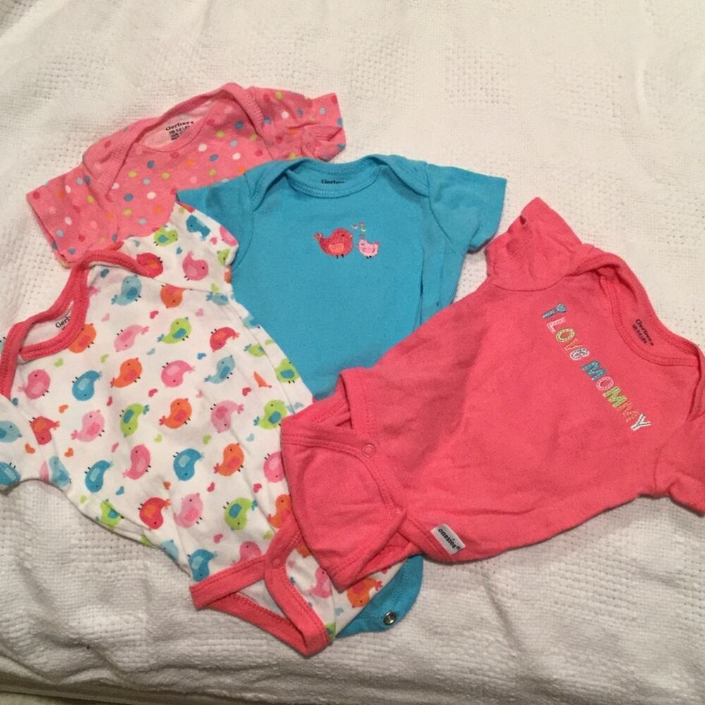 Gerber onsie bundle of 4 newborn 5-8lb worn once pink turquoise euc